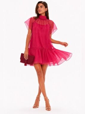 Simkhai Pomegranate Sheer Organza Resort Mini Dress Size 6 NWT